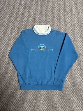 Alaska Blue Hanes 90s Style Turtleneck Pullover Comfy Sweater